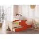 Кровать Мозаика с бортиками и ящиком млечный дуб с оранжевым