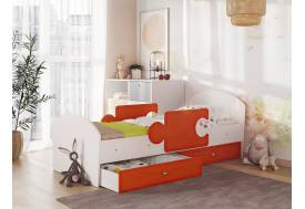 Кровать Мозаика с бортиками и ящиком белый с оранжевым