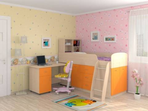 Кровать-чердак Дюймовочка-1 оранжевый