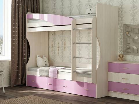 Кровать двухъярусная Буратино розовая