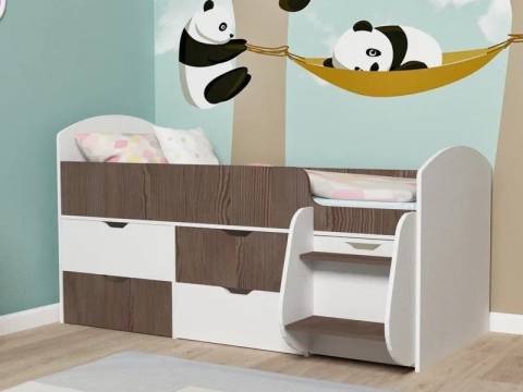 Кровать Малыш-7 белое дерево-анкор темный