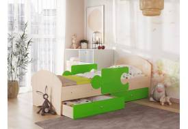Кровать Мозаика с бортиками и ящиком млечный дуб-лайм