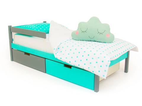 Кровать Svogen classic с ящиками и бортиком графит-мятный