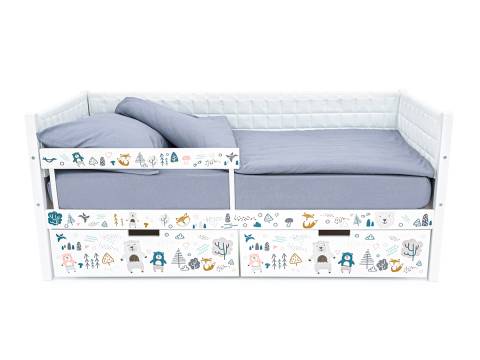 Кровать-тахта Svogen мягкая с ящиками и бортиком с фото белый/мишки