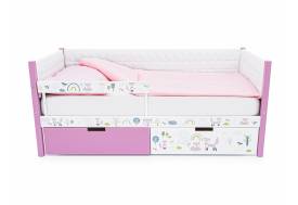 Кровать-тахта Svogen мягкая с ящиками и бортиком с фото лаванда/лисята