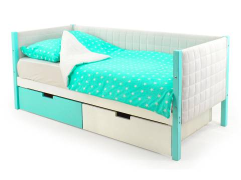 Кровать-тахта мягкая Svogen с ящиками мятно-белый