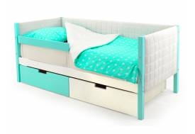 Кровать-тахта мягкая Svogen с ящиками и бортиком мятно-белый