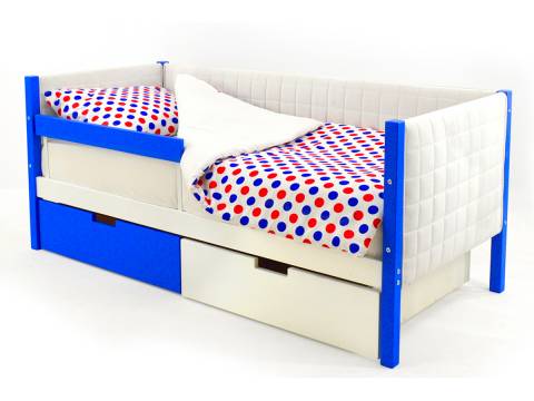 Кровать-тахта мягкая Svogen с ящиками и бортиком сине-белый