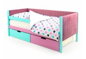 Кровать-тахта мягкая Svogen с ящиками и бортиком мятный-лаванда