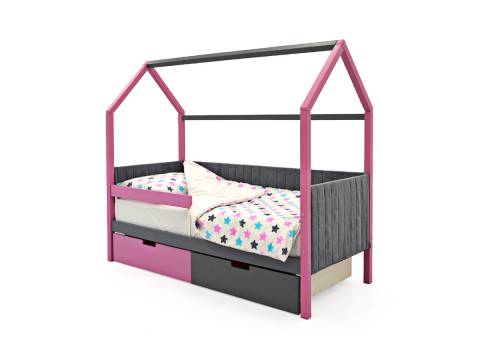 Кровать-домик мягкий Svogen с ящиками и бортиком лаванда-графит