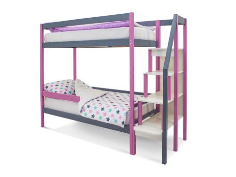 Двухъярусная кровать Svogen с бортиком лаванда-графит