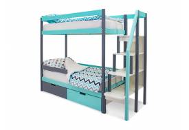 Двухъярусная кровать Svogen с ящиками и бортиком графит-мятный