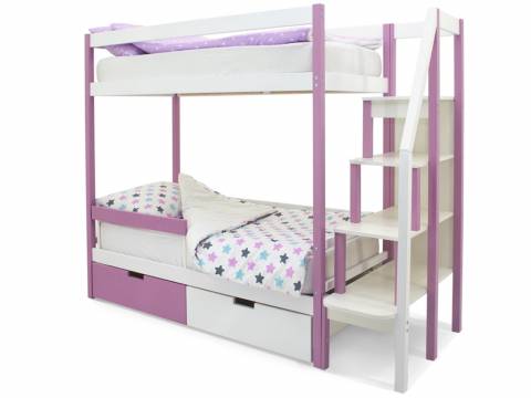 Двухъярусная кровать Svogen с ящиками и бортиком лаванда-белый