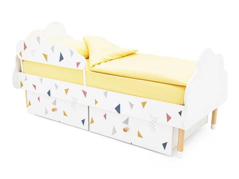 Кровать Stumpa Облако бортик, ящики рисунок Треугольники желтый,синий,розовый