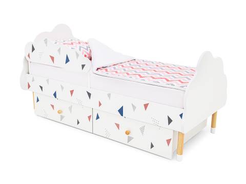 Кровать Stumpa Облако бортик и ящики рисунок Треугольники розовый, синий