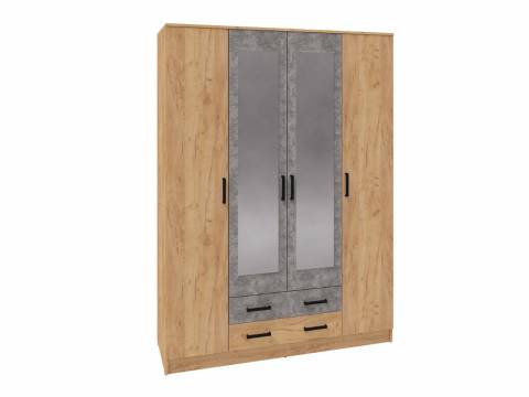 Шкаф четырехдверный Асти дуб крафт золотой/ателье светлое