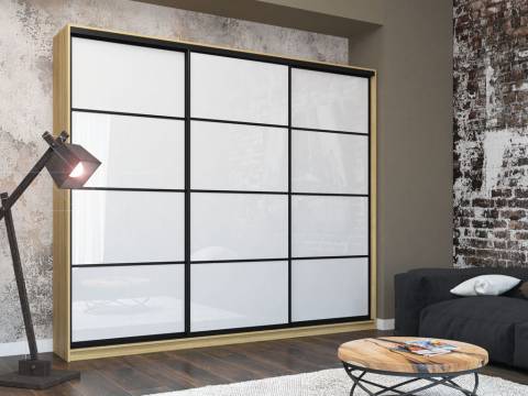 Шкаф-купе Лофт Шк30-47 3000 3 двери глубина 470 фасад МДФ белый глянец 3г