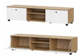 Тумба телевидеоаппаратура со створками и нишей Милан Дуб Золотой/Белый матовый