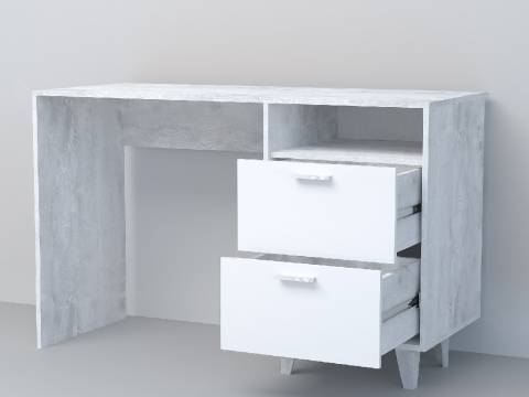 Стол письменный Эго Ст-3 бетон светлый/белый глянец на ножках