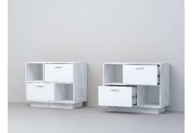 Тумба Эго Т-1 2 ящика бетон светлый/белый глянец на цоколе