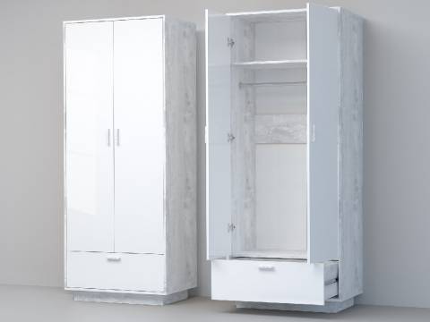 Шкаф Эго ШК-1 бетон светлый/белый глянец на цоколе