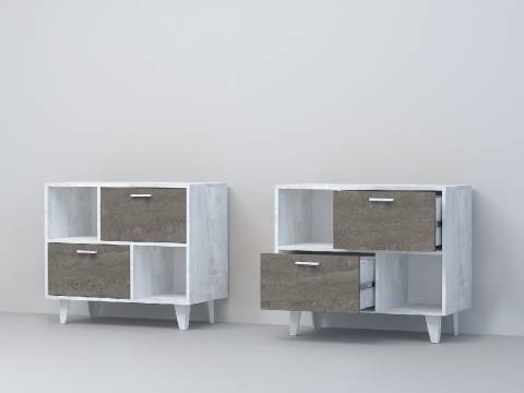 Тумба Эго Т-1 2 ящика бетон светлый/камень темный на ножках