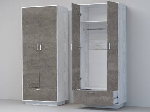 Шкаф Эго ШК-1 бетон светлый/камень темный на цоколе