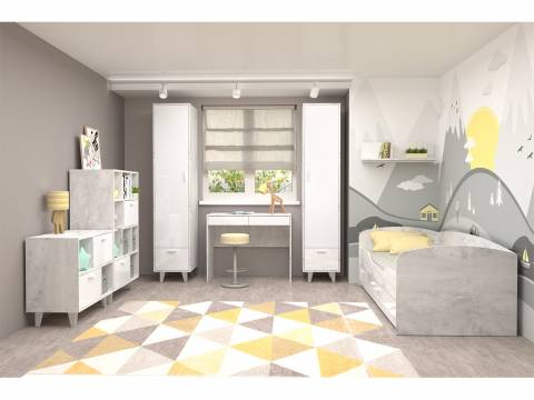 Детская Эго бетон светлый/белый глянец