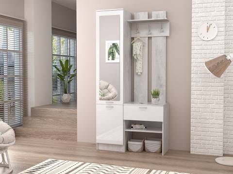 Прихожая Иннэс 3 бетон светлый/белый глянец