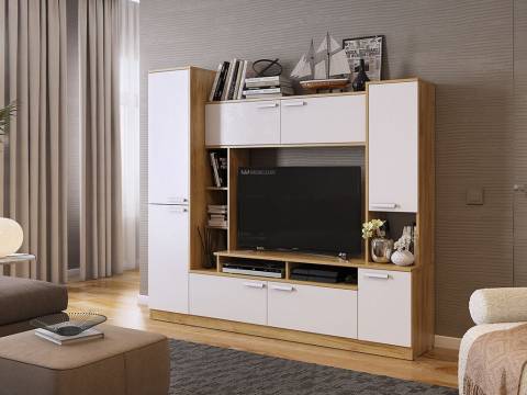 Мини-стенка Токио дуб крафт золотой/белое дерево