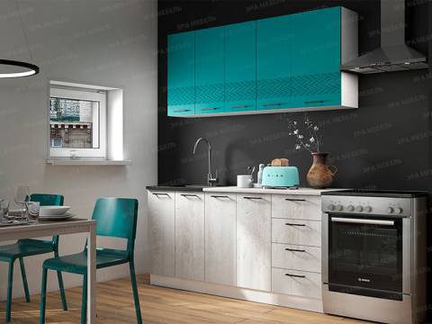 Кухонный гарнитур Лагуна МДФ 1600 морская волна софт/дуб седой