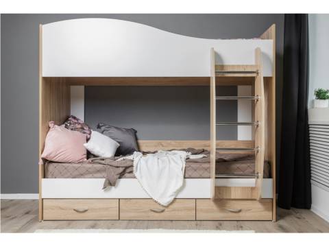 Кровать Mamamia двухъярусная с ящиками КР-05 Дуб сонома-Белый