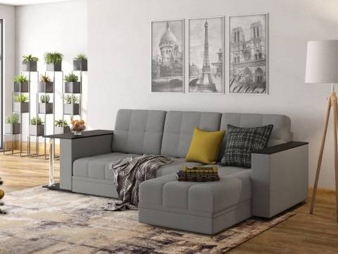 Диван угловой Атлант со столиком велюр Neo 25 грей светло-серый