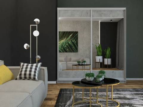 Шкаф-купе Ксения 1400 комбинированный ЛДСП/зеркало Каспий светлый