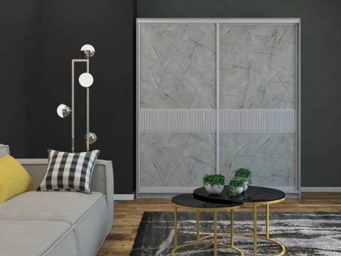 Шкаф-купе Юлия 2000 узкая рельефная вставка МДФ Каспий светлый