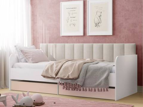 Кровать Банни НМ 041.38 фасад Бисквит с мягкой спинкой бали