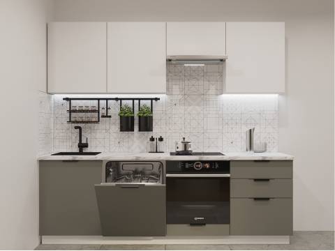 Кухонный гарнитур арт 13 Фаска Тальк Обсидиан 2400 мм