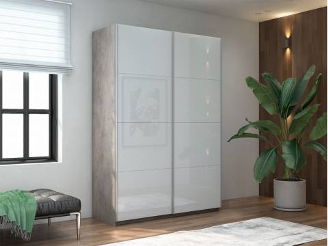 Шкаф-купе Прайм 2-х дверный 1200 Стекло Белое Бетон