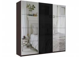 Шкаф-купе Прайм 3-х дверный 2100 Зеркало/Стекло Черное/Зеркало Венге