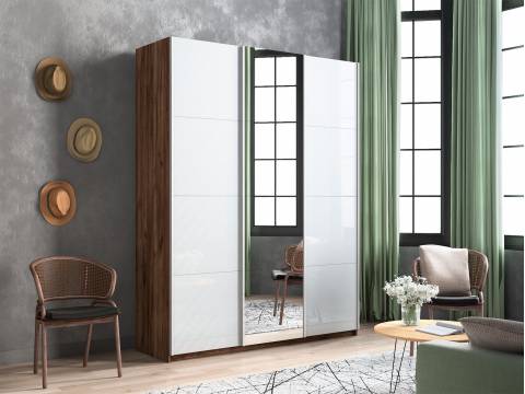 Шкаф-купе Прайм 3-х дверный 1800 два Стекла Белые/Зеркало Крафт табачный