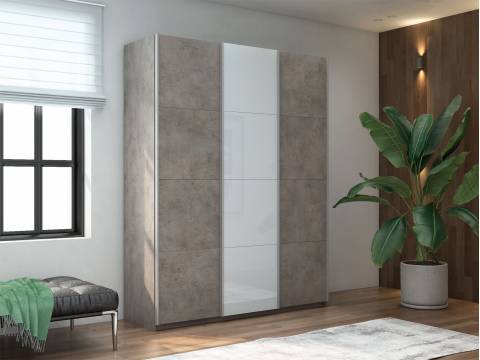 Шкаф-купе Прайм Широкий 3-х дверный два ДСП/Стекло Белое Бетон