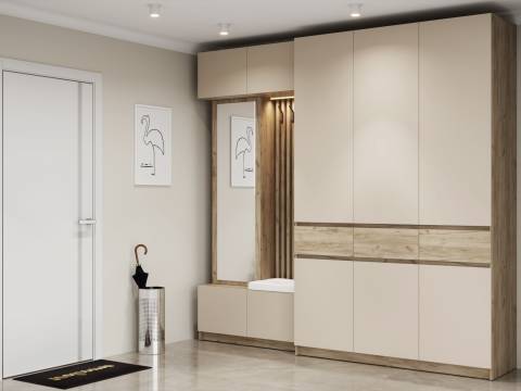 Модульная прихожая Бостон ЛДСП кашемир с трехдверным шкафом