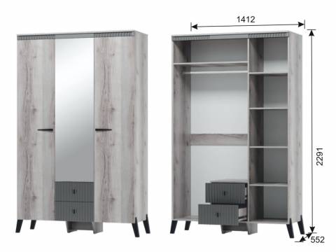 Шкаф трехдверный с ножками Ольга 3 дуб делано