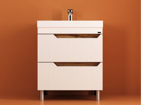 Тумба Леон Риф 80 напольная 2 ящика раковина Слим 80 солярис/белый риф