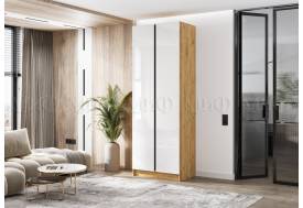 Шкаф двухстворчатый Келвин (800) Белый Глянец, Дуб Крафт-вставка черная