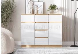 Комод 1200 (2 двери 6 ящиков) Челси Белый Глянец, Дуб Сонома