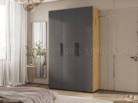 Шкаф трехстворчатый (1350) Флэш Браш Графит, Дуб Крафт