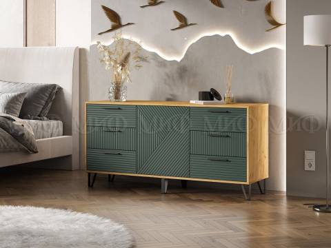Комод (1500) Флэш Браш Мени Грин, Дуб Крафт