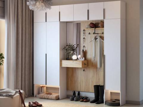 Прихожая Мебельсон К11 дуб крафт золотой/белое дерево