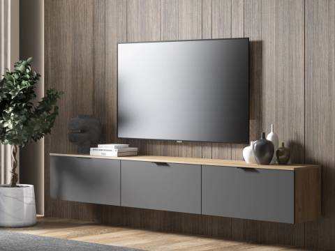 Тумба ТВ Осло М23 ручка торцевая Дуб золото/Графит Софт